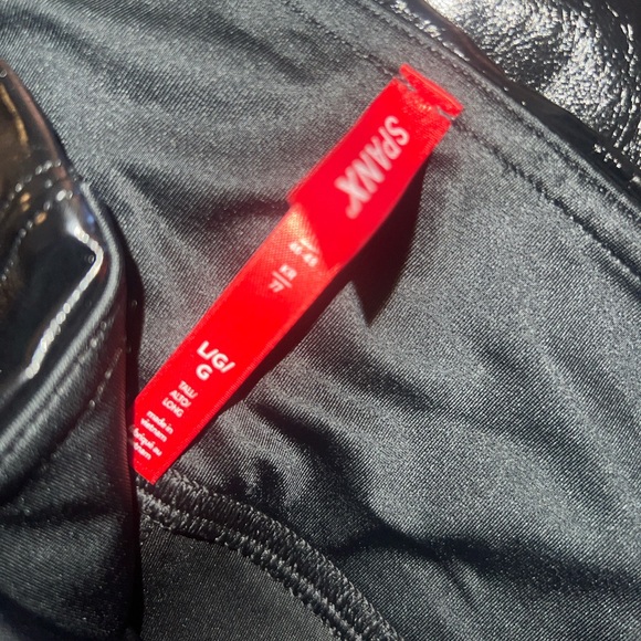 Spanx Size L Tall Latex Black Shiny Leggings Pull On Inseam 30” #J2 - Picture 6 of 7